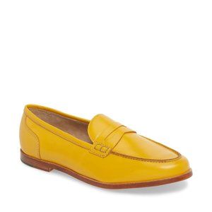 J.Crew Smoky Mustard Yellow Ryan Leather Penny Loafers  Size 9.5